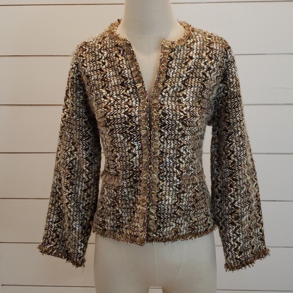 ANDREA JOVINE size 10 incredible blazer brown cream and gold